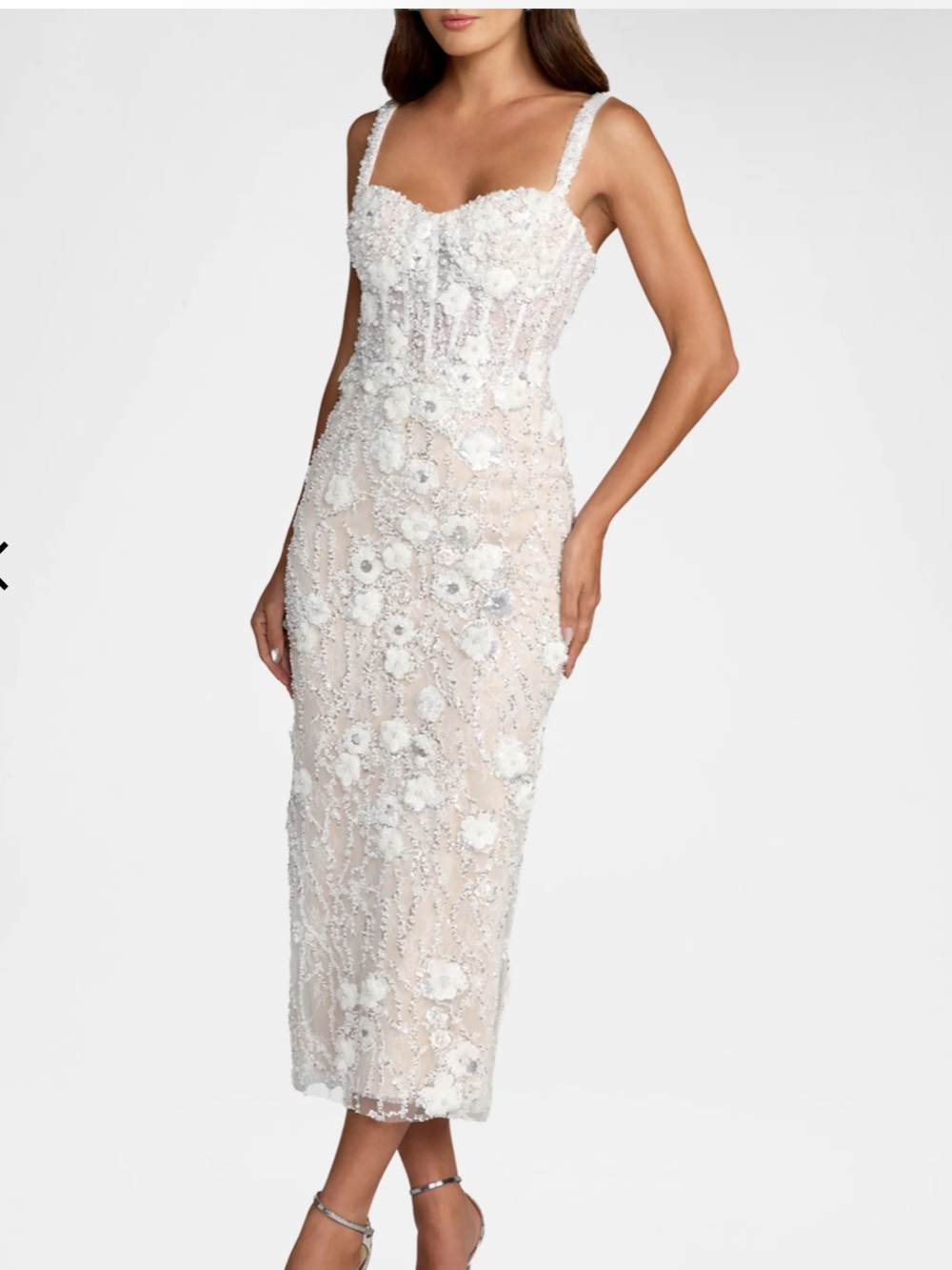 Mac Duggal White Beaded Floral Sheath Dress - Picture 2 of 9